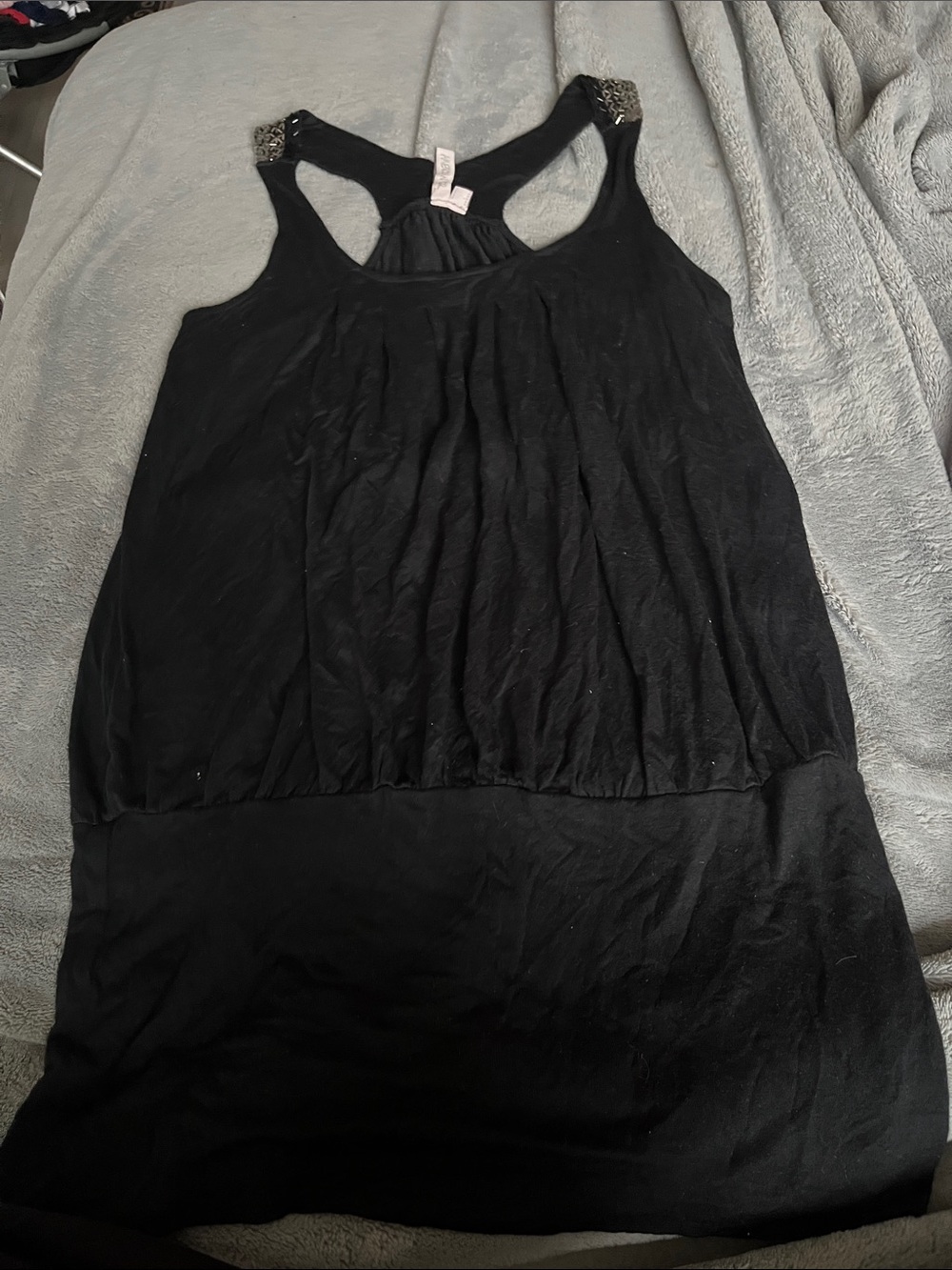 Black Racerback Tank with Embellished Shoulder Detail